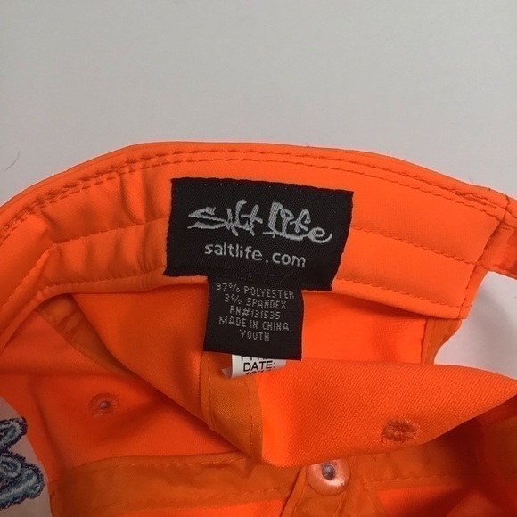 Salt Life Neon Orange YOUTH Hat Cap Aqua Embroidery Adjustable Slide Strap Beach - Picture 3 of 14